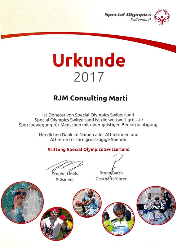 Urkunde Special Olympics 2017