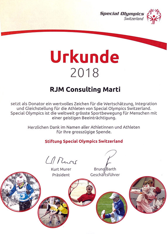 Urkunde Special Olympics 2018