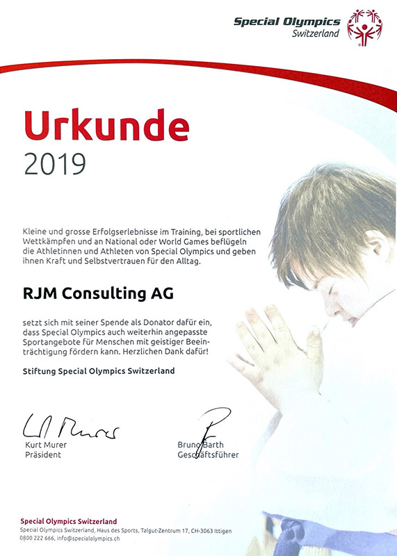 Urkunde Special Olympics 2019