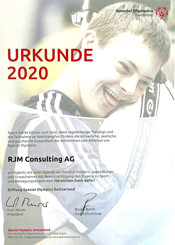 Urkunde Special Olympics 2020