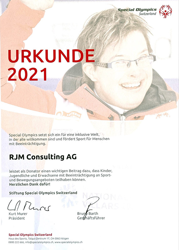 Urkunde Special Olympics 2021