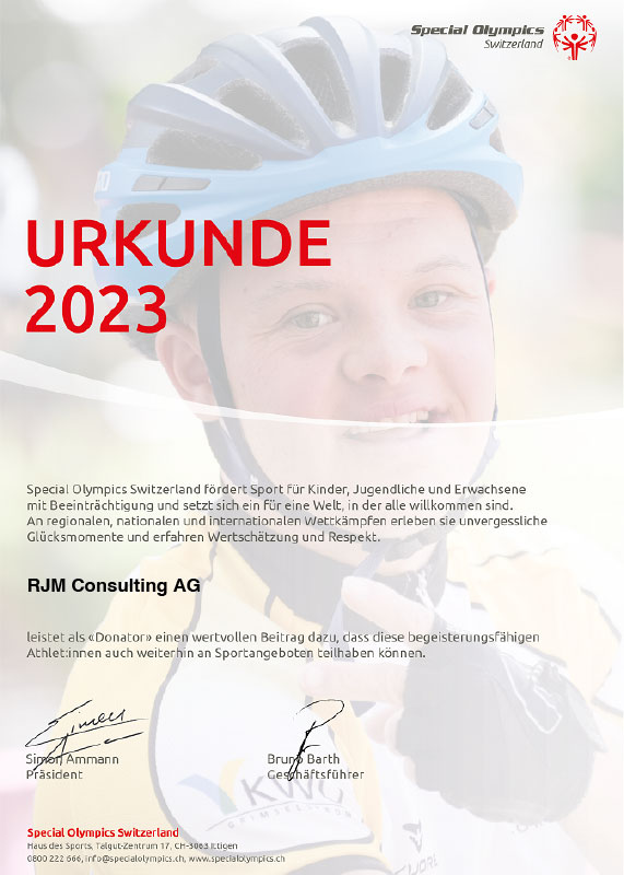 Urkunde Special Olympics 2023