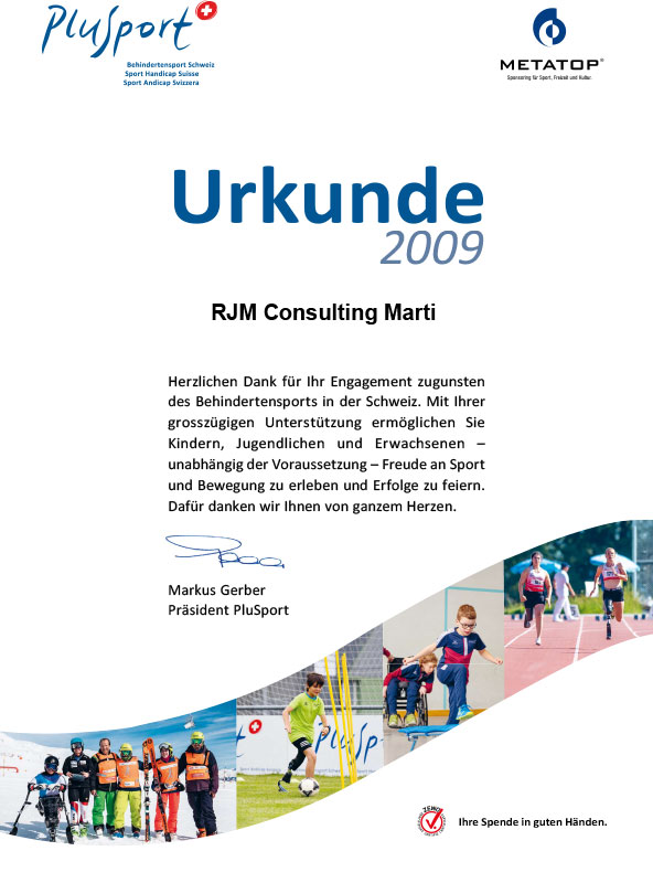 Urkunde Sponsoring PluSport-2009